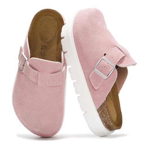 Project Cloud Plateau-Clogs aus echtem Leder für Damenschuhe – Memory-Schaum, Fußgewölbeunterstützung, Korkfußbett, Freizeitschuhe und Pantoletten für Damen 2025 (Benton Chunky), Mauv, 38.5 EU von Project Cloud