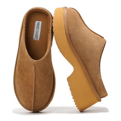 Project Cloud Plateau-Clogs für Damenschuhe – Memory-Schaum und rutschfestes echtes Wildleder, Slip-On-Pantoletten, bequeme, stilvolle Clogs mit geschlossener Zehenpartie für Damen 2025 (Johnna von Project Cloud