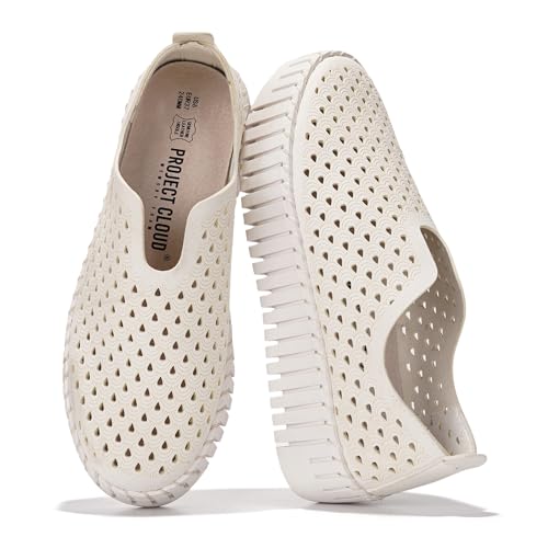 Project Cloud Plateau-Slipper für Damen – leichte Frühlingsschuhe für Damen – Slip-On-Freizeitschuhe – rutschfeste modische Sneaker – Leder-Innensohle für Damen (Narzisse), Weiss/opulenter Garten, 37 von Project Cloud