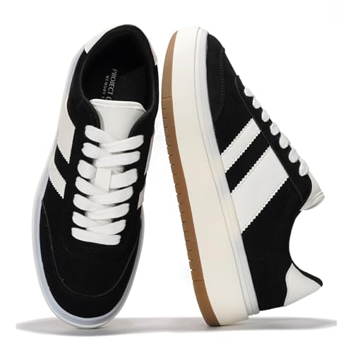 Project Cloud Plateau-Sneaker für Damen – leichte Memory-Schaum-Einlegesohle für Damen – rutschfeste modische Sneaker für Damen – modische Plateauschuhe für Damen (Nita), Schwarz, 39.5 EU von Project Cloud