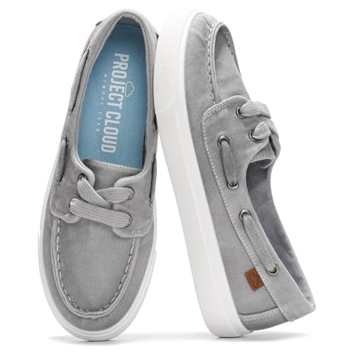 Project Cloud Sneakers für Damen – Memory-Schaum-Federschuhe für Damenschuhe – Slip-On-Bootsschuhe – rutschfeste modische Sneaker – leichte Loafer (Salz), GRAU, 41 EU von Project Cloud