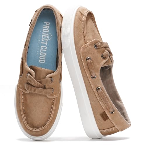 Project Cloud Sneakers für Damen – Memory-Schaum-Federschuhe für Damenschuhe – Slip-On-Bootsschuhe – rutschfeste modische Sneaker – leichte Loafer (Salz), Hellbraun, 39.5 EU von Project Cloud