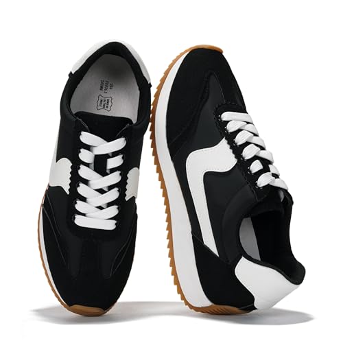 Project Cloud Sneakers für Damen – leichte Schnürschuhe für Damen mit Memory-Schaum-Einlegesohlen – trendige Damenschuhe – rutschfeste, bequeme Damen-Sneaker (Madison), Schwarz, 37.5 EU von Project Cloud