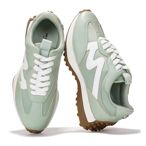 Project Cloud Trendige Sneaker für Damen – Memory-Schaum und rutschfeste, bequeme, lässige Damenschuhe für Damen, modische Sneaker, leichte Schnürschuhe (Lecco), pistazie, 37.5 EU von Project Cloud