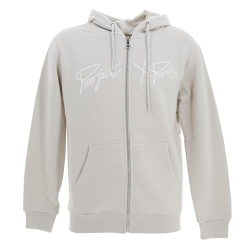 Project X Paris Kapuzenjacke mit Reißverschluss und Stickerei, hellgrau, M von Project X Paris