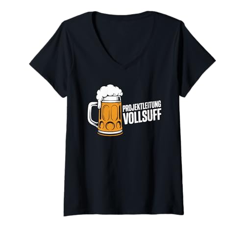 Damen Projektleitung Vollsuff Bierkrug Retro T-Shirt mit V-Ausschnitt von Projektmanagement Humorvolle Bierliebhaber
