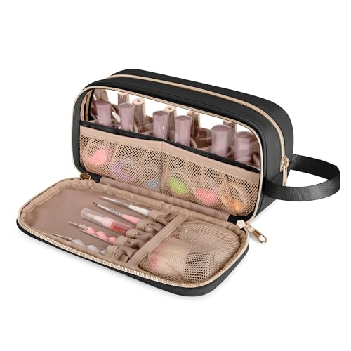 Prokva Nagellack-Organizer-Etui für 12 Flaschen (15 ml), Aufbewahrungstasche für Nagellackzubehör mit Transparentem Fenster, Schwarz von Prokva
