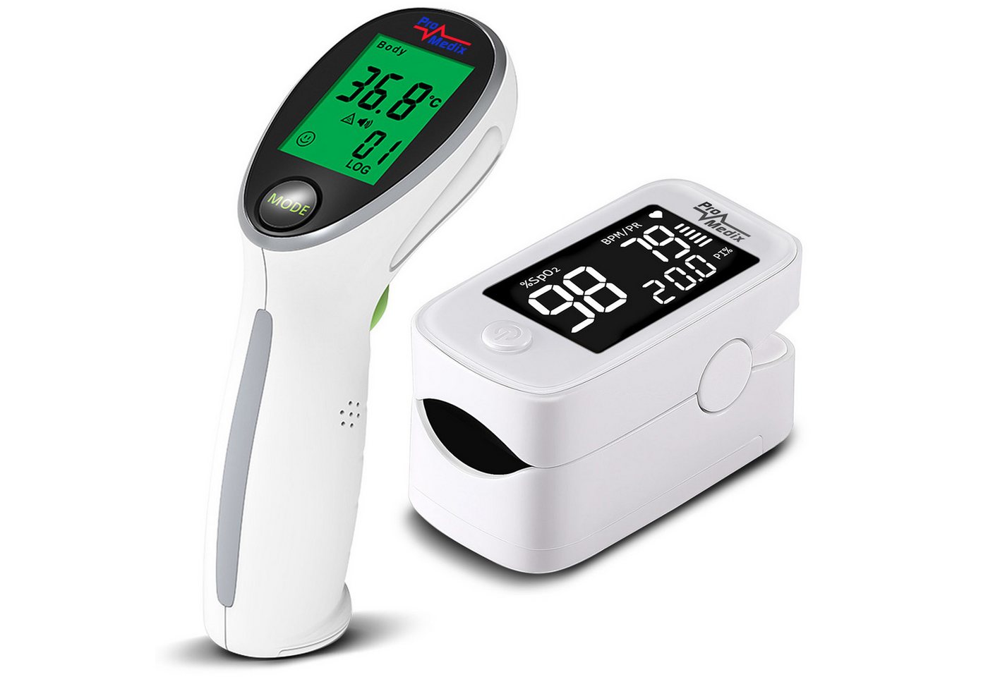 Promedix Fieberthermometer PR-870 Pulsoximeter + PR-960 Infrarot-Thermometer von Promedix