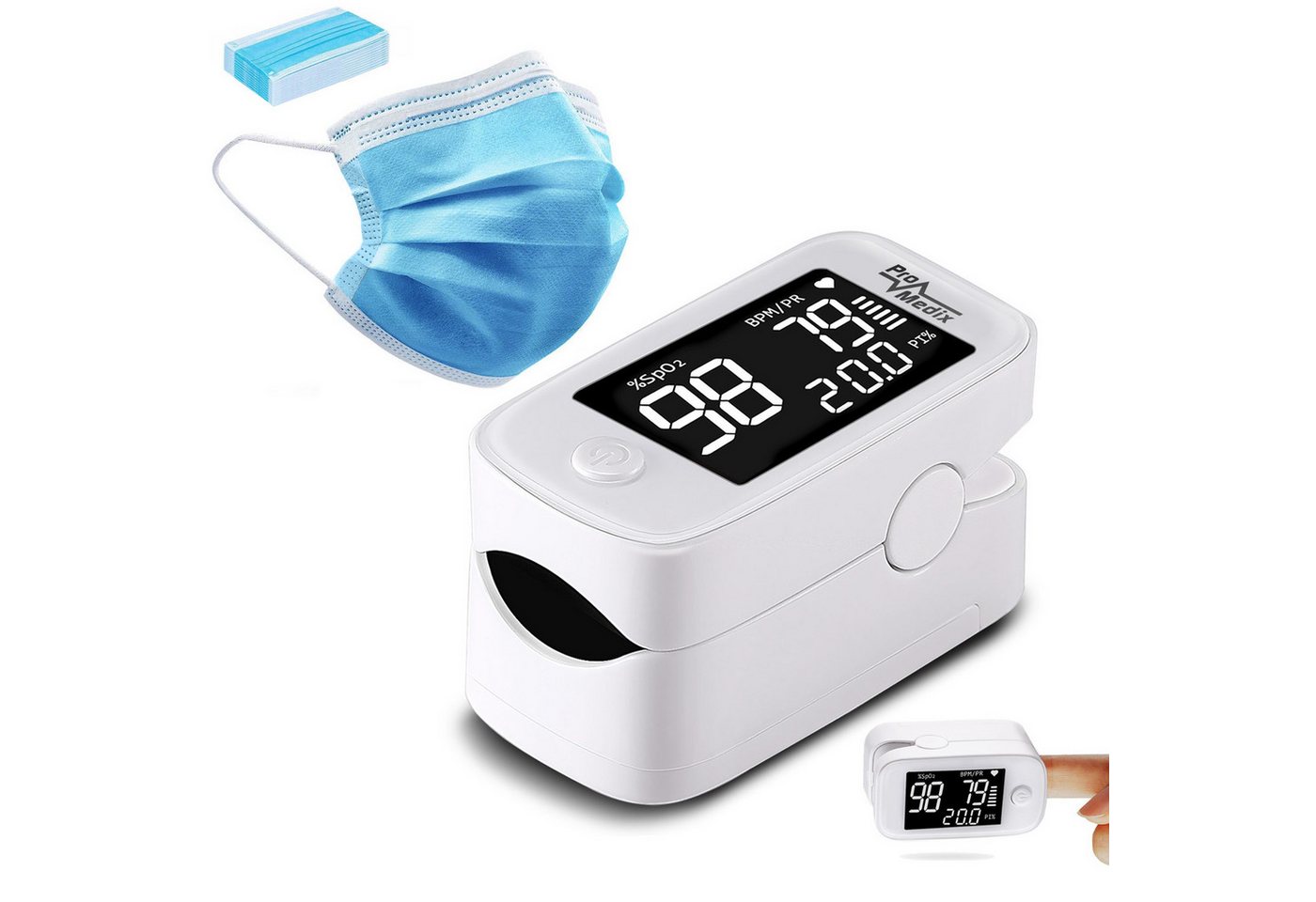 Promedix Pulsoximeter Aufblasbares Pulsoximeter PR-870 + 20x Masken PR-280 von Promedix