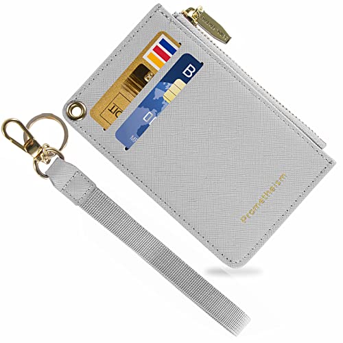 Kleine Geldbörsen für Damen, schlankes Leder, Kartenetui, Geldbörse, Münzgeldbörse mit Schlüsselanhänger, B-grau, Small von Prometheism