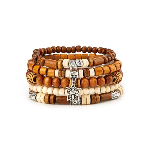 Prometis Gothic Armband Set Einstellbare Tribal Retro Punk Einstellbare Gebet Perlen Manschette Wrap Armreif mit geflochtenen mehrlagigen Grunge Schmuck von Prometis