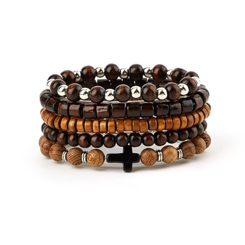 Prometis Gothic Armband Set Einstellbare Tribal Retro Punk Einstellbare Gebet Perlen Manschette Wrap Armreif mit geflochtenen mehrlagigen Grunge Schmuck von Prometis