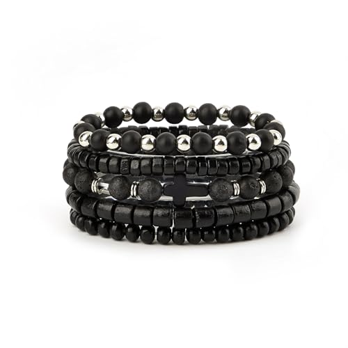 Prometis Gothic Armband Set Einstellbare Tribal Retro Punk Einstellbare Gebet Perlen Manschette Wrap Armreif mit geflochtenen mehrlagigen Grunge Schmuck von Prometis