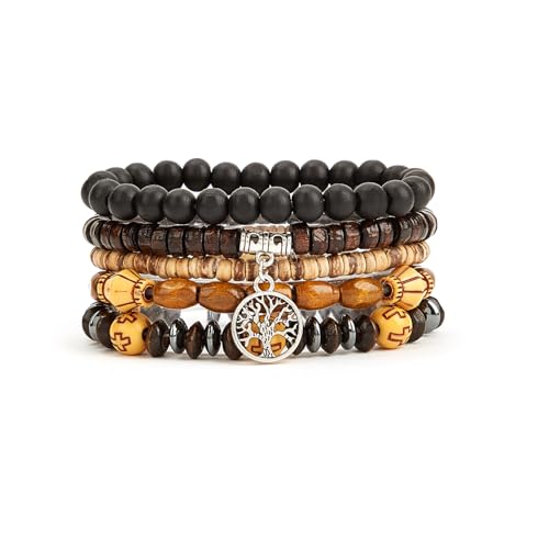 Prometis Gothic Armband Set Einstellbare Tribal Retro Punk Einstellbare Gebet Perlen Manschette Wrap Armreif mit geflochtenen mehrlagigen Grunge Schmuck von Prometis