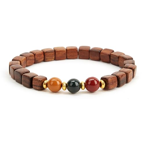 Prometis Traffic Light Gemstones Paired with Rosewood Beads Bracelet - Red, Yellow, Green Gemstones for Prosperity, Attract Abundance, Good Luck Feng Shui, Spiritual Mood Energy Protection von Prometis