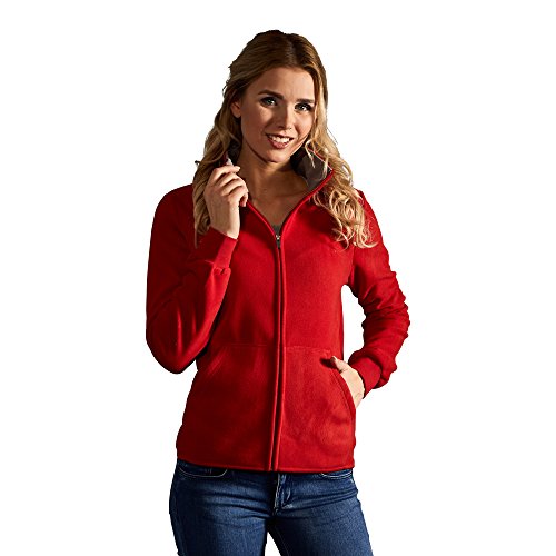 Doppel-Fleece Jacke Damen, Rot-Hellgrau, L von Promodoro