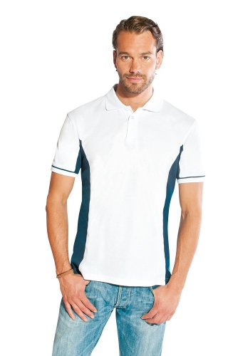 Funktions Kontrast Poloshirt Herren, Weiß-Indigoblau, L von Promodoro