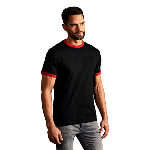 Kontrast T-Shirt Herren, Schwarz-Rot, XXL von Promodoro