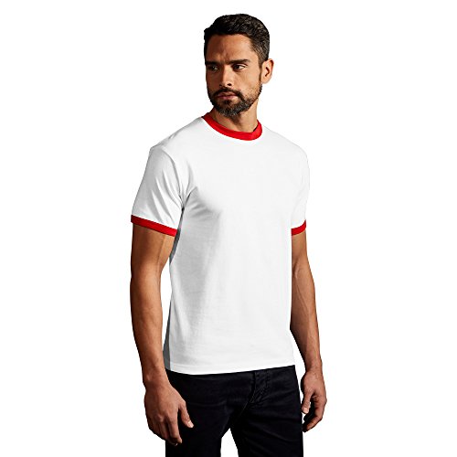 Kontrast T-Shirt Herren, Weiß-Rot, L von Promodoro