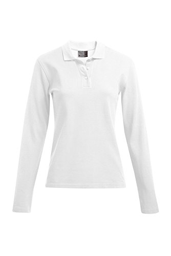 Heavy Langarm-Poloshirt Plus Size Damen, Weiß, XXL von Promodoro