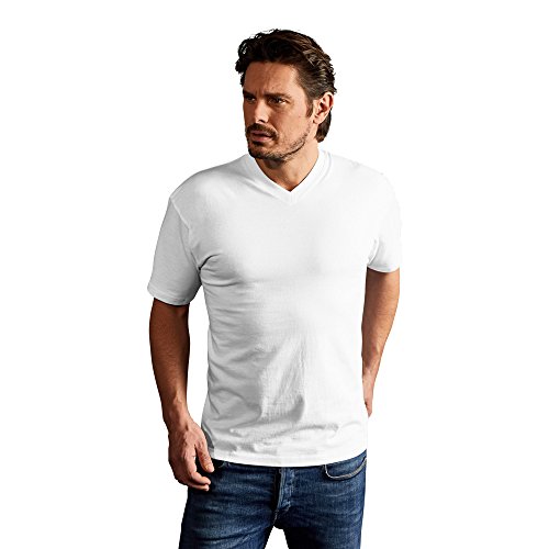 Premium V-Ausschnitt T-Shirt Herren, Weiß, XL von Promodoro