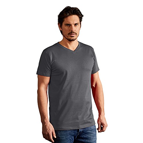 Premium V-Ausschnitt T-Shirt Plus Size Herren, 4XL, Stahlgrau von Promodoro