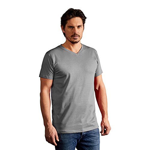 Premium V-Ausschnitt T-Shirt Plus Size Herren, XXXL, Grau von Promodoro