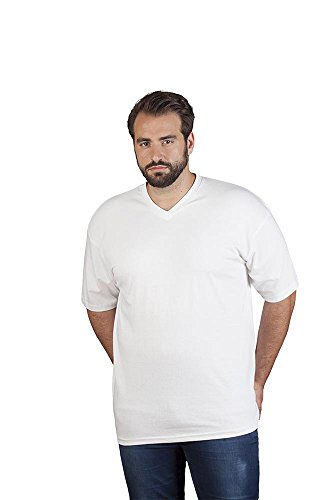 Premium V-Ausschnitt T-Shirt Plus Size Herren, Weiß, 5XL von Promodoro