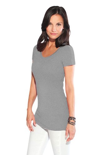Promodoro Figurbetontes Ladies Longshirt mit V-Ausschnitt 3087 M,Sports Grey von Promodoro