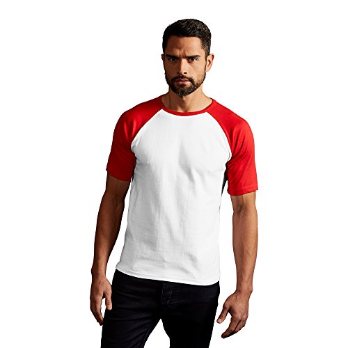 Raglan Baseball T-Shirt Herren, Weiß-Rot, XXL von Promodoro