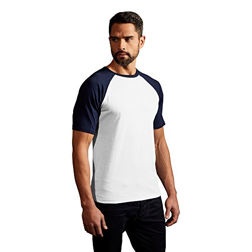 Raglan Baseball T-Shirt Herren, Weiß-Marineblau, XXL von Promodoro