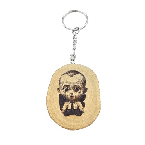 Promotech Baby Boss Comic Superheld Handgefertigter Lasergravierter Einzelstück Schlüsselanhänger aus Holz von Promotech