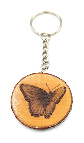 Promotech Der Schmetterling Handgefertigter und naturbelassener Einzelstück Schlüsselanhänger aus Holz von Promotech