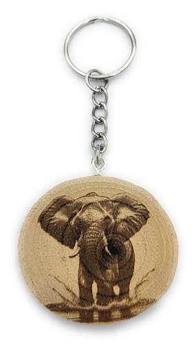 Promotech Elefant Handgefertigter Lasergravierter Einzelstück Schlüsselanhänger aus Holz von Promotech
