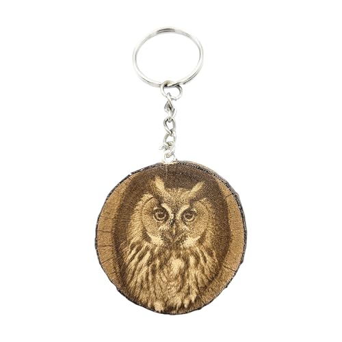 Promotech Eule im Baumloch Handgefertigter Lasergravierter Einzelstück Schlüsselanhänger aus Holz von Promotech