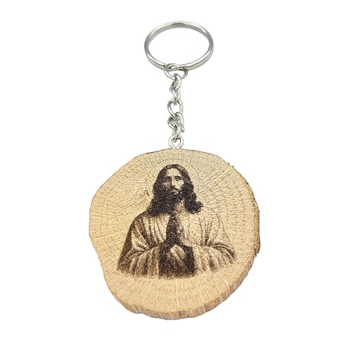 Promotech Jesus Christus Handgefertigter Lasergravierter Einzelstück Schlüsselanhänger aus Holz von Promotech