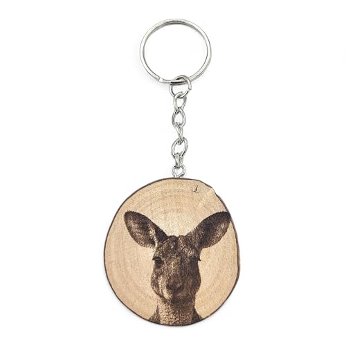 Promotech Känguru Handgefertigter Lasergravierter Einzelstück Schlüsselanhänger aus Holz von Promotech
