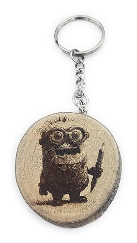 Promotech Minion Handgefertigter Holz Schlüsselanhänger mit Lasergravur - Einzigartiges Minion-Design für Spaß und Funktionalität von Promotech