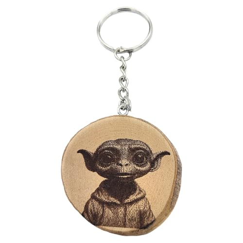 Promotech Niedlicher Alien Handgefertigter Lasergravierter Einzelstück Schlüsselanhänger aus Holz von Promotech