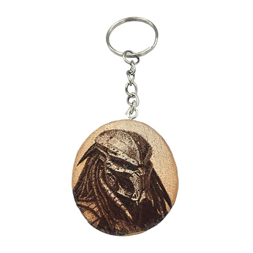 Promotech Predator Film Charakter Handgefertigter Lasergravierter Einzelstück Schlüsselanhänger aus Holz von Promotech