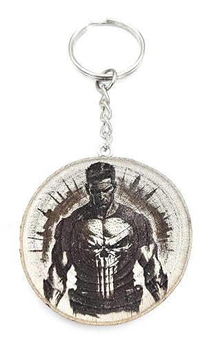 Promotech Punisher Handgefertigter Lasergravierter Einzelstück Schlüsselanhänger aus Holz von Promotech