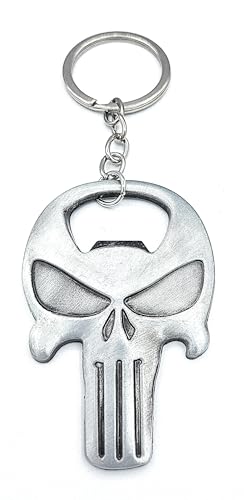 Promotech Punisher Schlüsselanhänger aus Hochwertigem Graumetall mit Integriertem Flaschenöffner - Robustes und Stilvolles Accessoire von Promotech