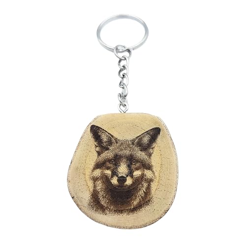 Promotech Schlauer Fuchs Handgefertigter Lasergravierter Einzelstück Schlüsselanhänger aus Holz von Promotech