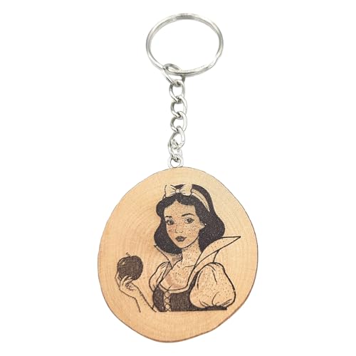 Promotech Schneewittchen Snow White Handgefertigter Lasergravierter Einzelstück Schlüsselanhänger aus Naturholz von Promotech