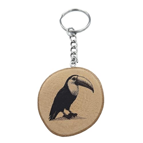Promotech Tukan Handgefertigter Lasergravierter Einzelstück Schlüsselanhänger aus Holz von Promotech