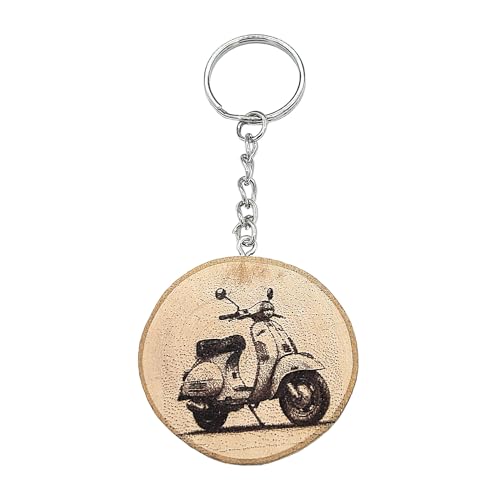 Promotech Vespa Scooter Handgefertigter Lasergravierter Einzelstück Schlüsselanhänger aus Holz von Promotech