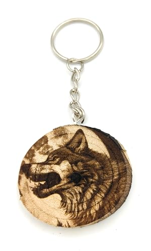 Promotech Wolf - König der Nacht Handgefertigter Lasergravierter Einzelstück Schlüsselanhänger aus Holz von Promotech