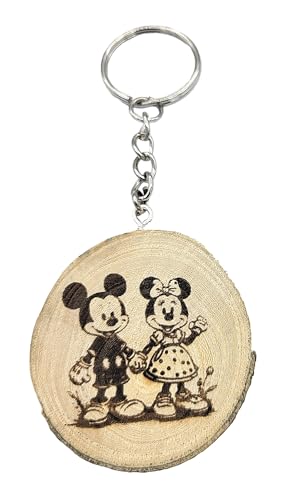 Promotech zauberhafter Mickey Mouse Laser-gravierten Naturholz-Schlüsselanhänger: Das ideale Geschenk für Erwachsene und Kinder! (Mickey & Minnie) von Promotech