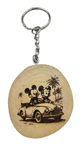 Promotech zauberhafter Mickey Mouse Laser-gravierten Naturholz-Schlüsselanhänger: Das ideale Geschenk für Erwachsene und Kinder! (Mickey & Minnie Driving) von Promotech