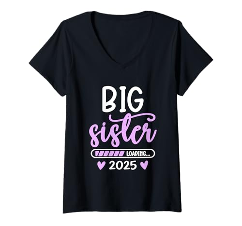 Damen Big Sister Loading 2025, befördert zur Big Sister 2025 T-Shirt mit V-Ausschnitt Damen Big Sister Loading 2025, befördert zur Big Sister 2025 T-Shirt mit V-Ausschnitt von Promoted To Big Sister Loading 2025